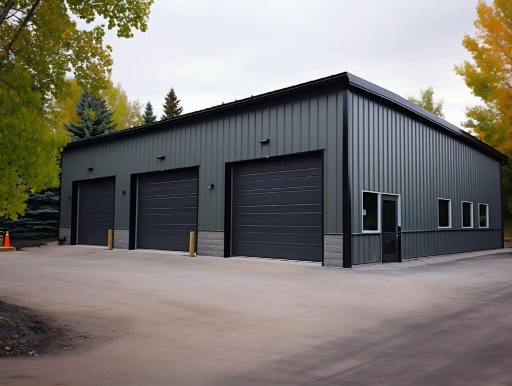 Metal building colors: Slate-colored Commercial Garage