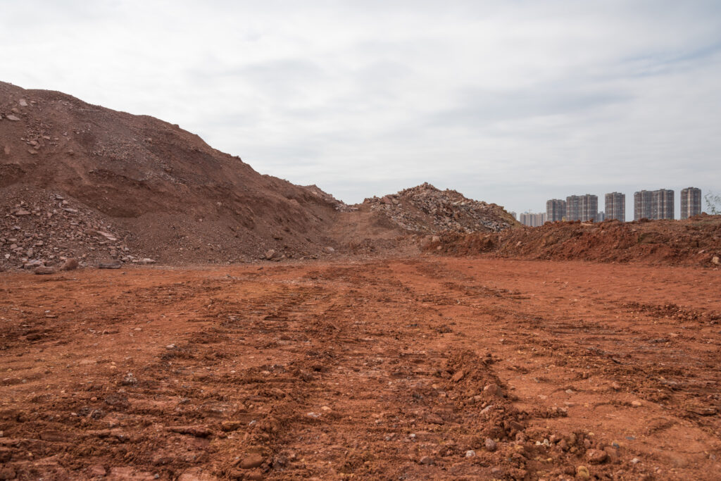 Low angle horizon landscape of mound and dirt road